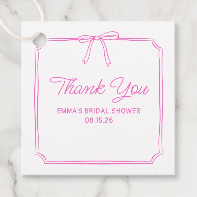 Étiquettes Cadeau Élégant Merci à Fête des mariées rose chaud (Devant)