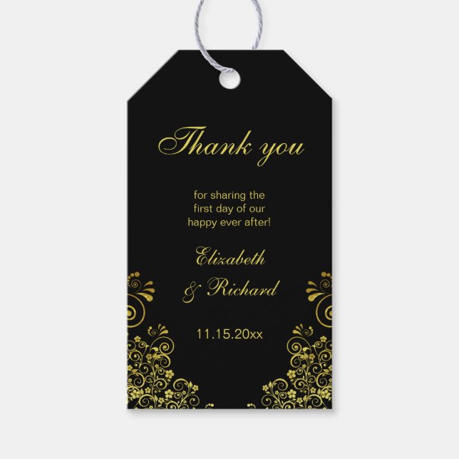 Étiquettes-cadeau Élégant Merci Black Gold (Devant)