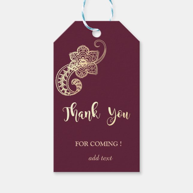 Étiquettes-cadeau Élégant Merci Chic Gold Paisley (Devant)