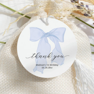 Étiquettes Cadeau Elégant Merci d'anniversaire de la Bow Bleue