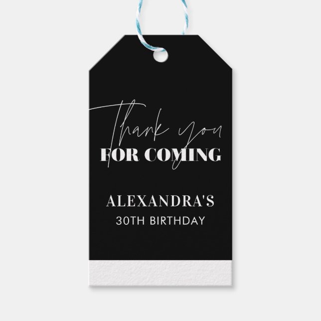 Étiquettes-cadeau Élégant Merci d'anniversaire noir blanc (Devant)