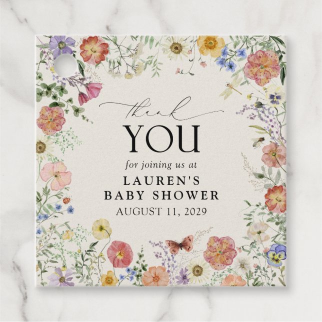 Étiquettes Cadeau Elégant Merci d'aquarelle de fleurs pressées (Devant)