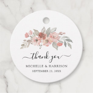 Étiquettes Cadeau Elégant Merci d'aquarelle rose gris