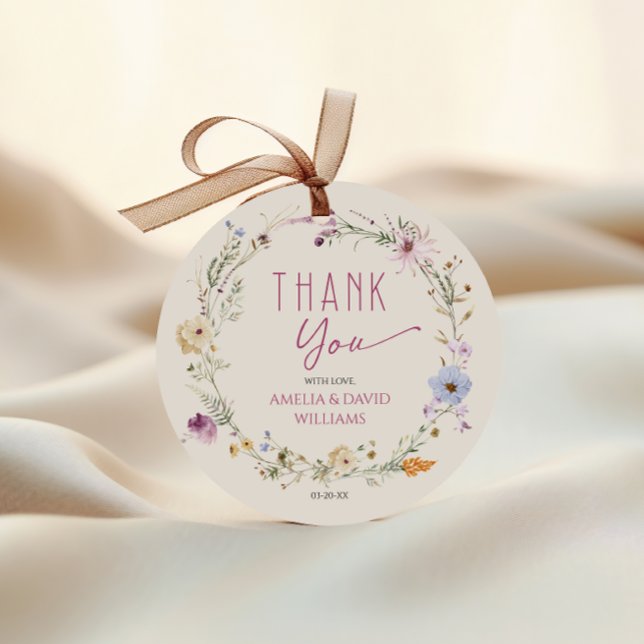 Étiquettes Cadeau Élégant Merci de Baby shower blanc Fleur sauvage (Créateur téléchargé)