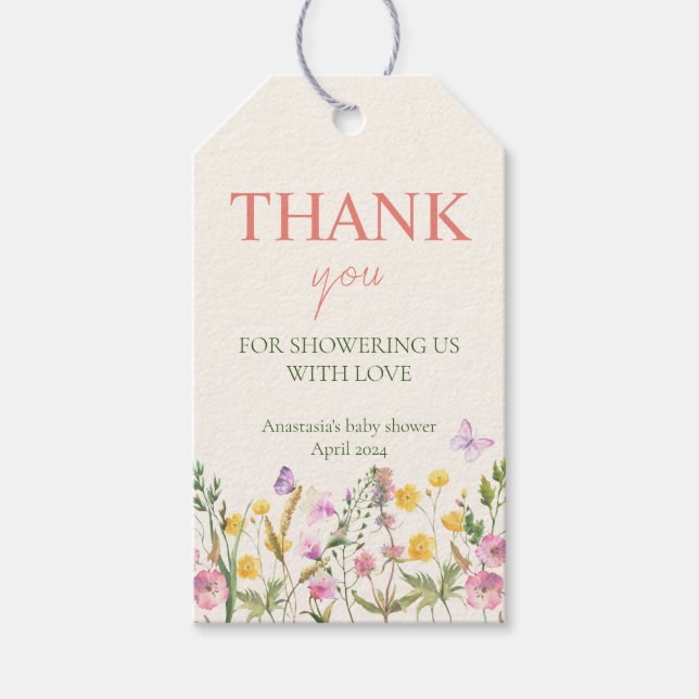 Étiquettes-cadeau Élégant Merci de Baby shower Fleur sauvage de prin (Devant)