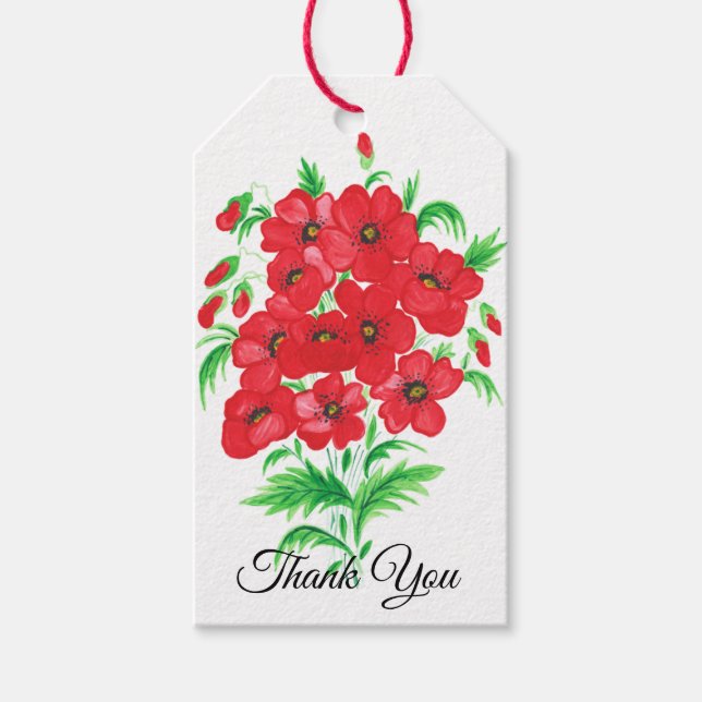Étiquettes-cadeau Élégant Merci de bouquet de fleurs rouges (Devant)