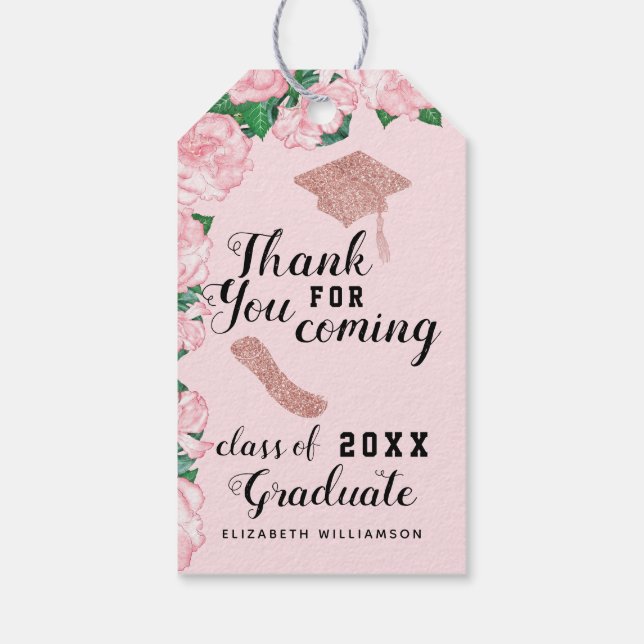 Étiquettes-cadeau Élégant Merci de Graduation Florale Rose (Dos)