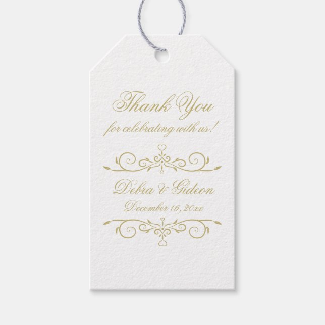 Étiquettes-cadeau Élégant Merci de Monogramme Blanc et Or (Devant)