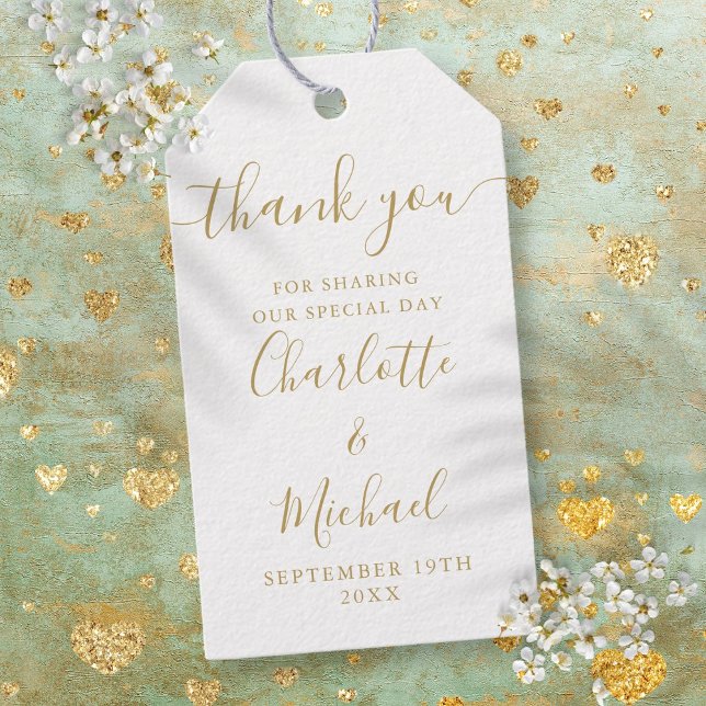 Étiquettes-cadeau Elégant Merci de script or mariage Faveur (Elegant Gold Script Thank You Wedding Favor Gift Tags)