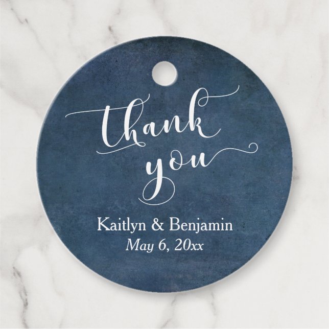 Étiquettes Cadeau Élégant Merci de texture bleu foncé Script (Devant)