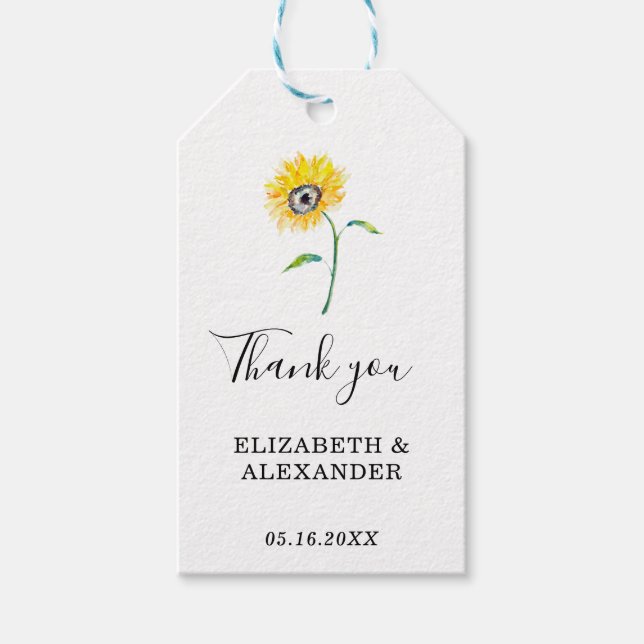 Étiquettes-cadeau Elégant Merci de tournesol d'aquarelle Mariage (Devant)