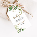 Étiquettes-cadeau Elégant Merci de verdure feuille Eucalyptus<br><div class="desc">Ces élégantes feuilles d'eucalyptus vert merci étiquettes de faveur sont parfaits pour une réception de mariage tropical. Le design présente artistiquement peint à la main de beaux feuilles vert eucalyptus arrangés en formes géométriques, inspirant la beauté naturelle. Personnalisez ces balises avec un message court, vos noms et votre date de...</div>