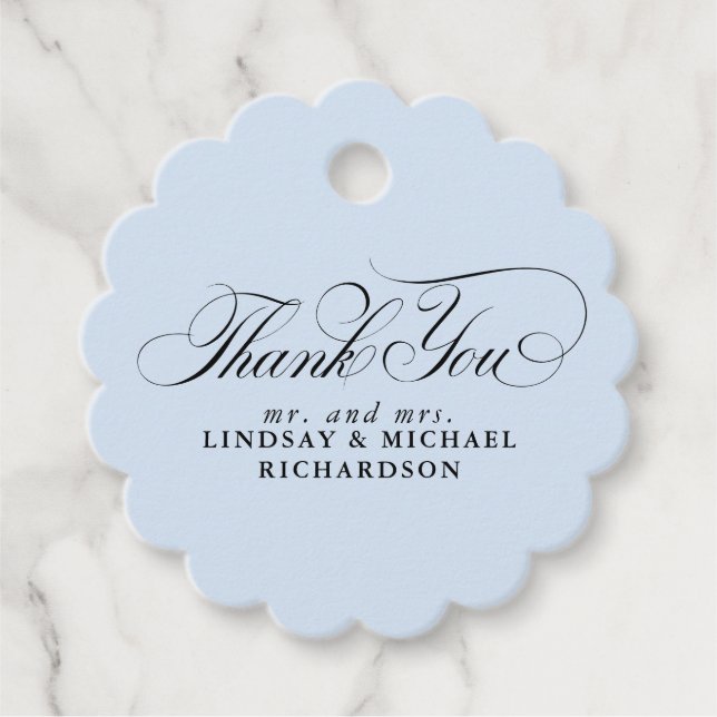 Étiquettes Cadeau Elégant Merci Dusty Mariage bleu (Devant)