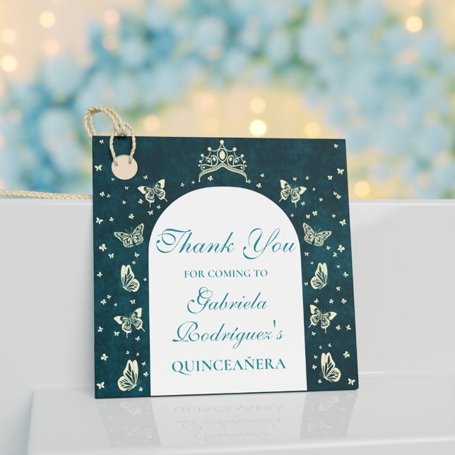 Étiquettes Cadeau Élégant Merci Emerald Green Butterflies Or (Elegant Emerald Green Gold Butterflies Thank You Favor Tags)