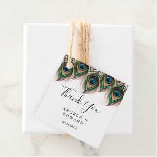 Étiquettes Cadeau Élégant Merci en plumes de paon