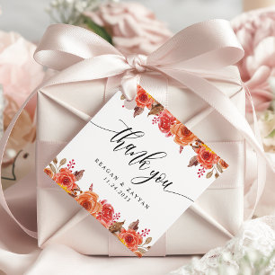 Étiquettes Cadeau Élégant Merci Floral d'automne Mariage