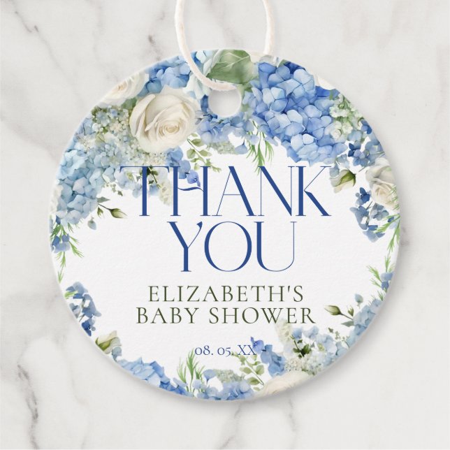 Étiquettes Cadeau Élégant Merci floral moderne Blue Hydrangea (Devant)