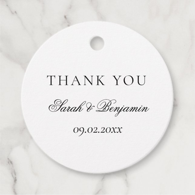 Étiquettes Cadeau Élégant Merci Mariage noir et blanc simple (Devant)
