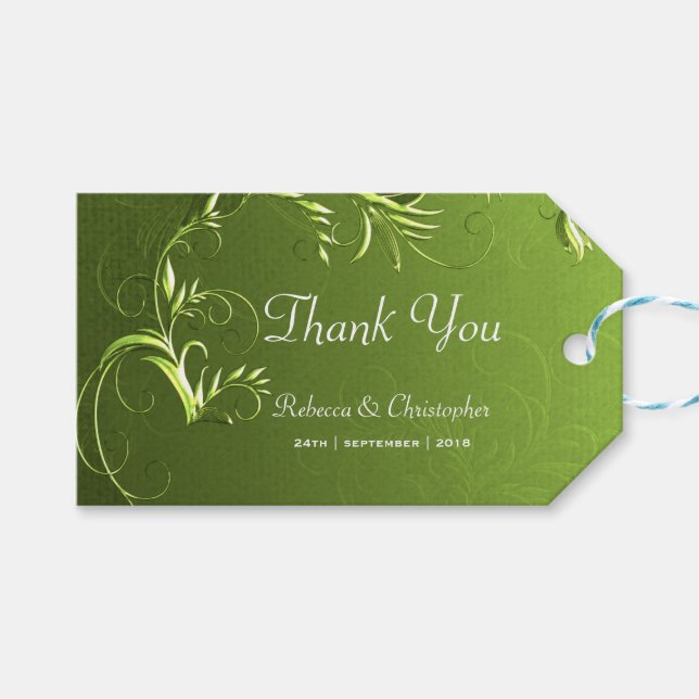 Étiquettes-cadeau Élégant Merci Mariage vert (Devant (Horizontal))