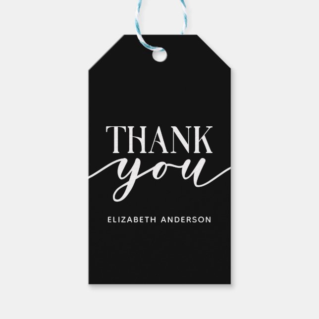 Étiquettes-cadeau Élégant Merci noir blanc (Devant)