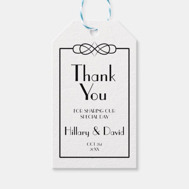 Étiquettes-cadeau Élégant Merci noir et blanc (Devant)