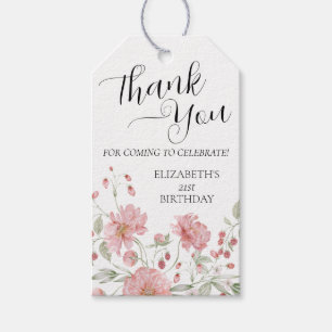 Étiquettes-cadeau Élégant Merci rose floral 21e anniversaire