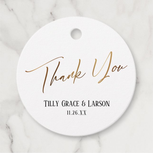 Étiquettes Cadeau Élégant Merci simple de typographie or (Devant)