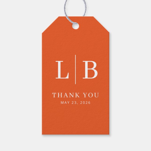Étiquettes-cadeau Élégant Merci Typographique Orange (Devant)