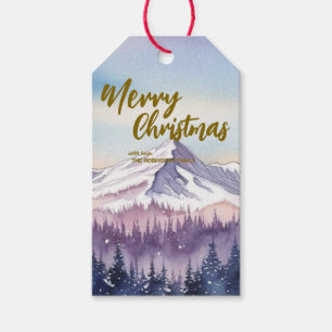 Étiquettes-cadeau Élégant Merry xmas forêt arbre Gold script Holiday