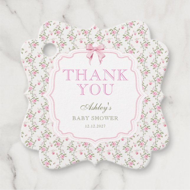 Étiquettes Cadeau Élégant mignon Bow fille Baby shower Merci (Devant)