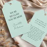 Étiquettes-cadeau Élégant, minimal, écriture manuscrite, vert clair<br><div class="desc">Nous sommes si heureux que vous soyez ici ! Élégant,  minimal,  écriture manuscrite,  vert clair "étiquette cadeau".</div>