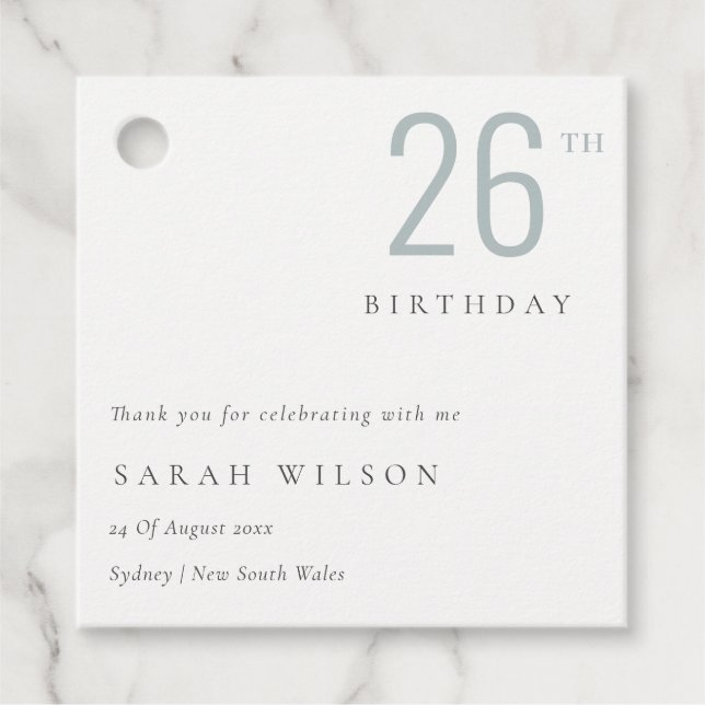 Étiquettes Cadeau Élégant Minimal Gras Bleu Dusky N'importe quel âge (Devant)