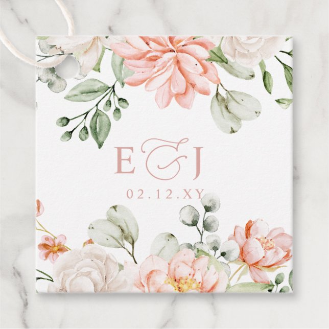 Étiquettes Cadeau Elegant Modern Botanical Blush Pink Floral Wedding (Devant)