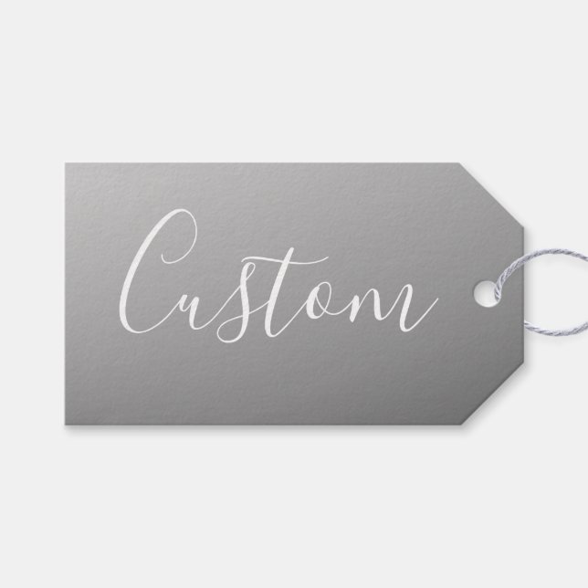 Étiquettes-cadeau Élégant moderne blanc Script écriture gris dégradé (Devant (Horizontal))