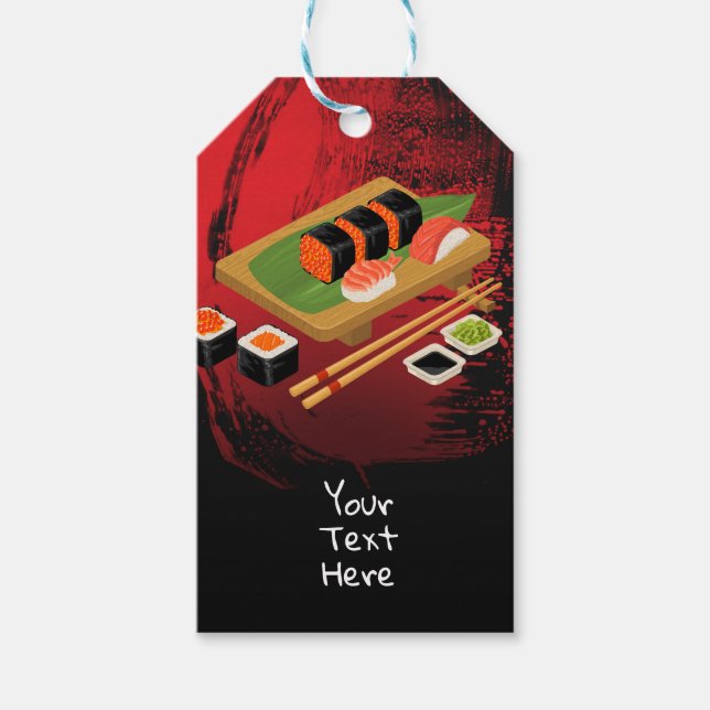 Étiquettes-cadeau Élégant Moderne Élégant Événement de Sushi Noir et (Devant)