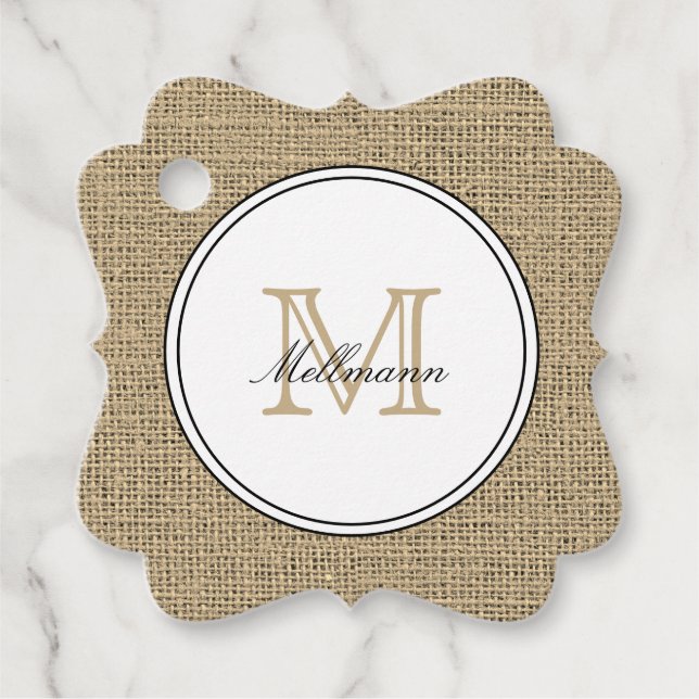 Étiquettes Cadeau Elegant Monogram Name Country Chic Style Burlap (Devant)