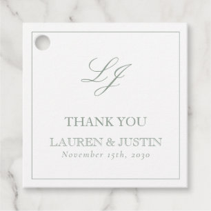 Étiquettes Cadeau Élégant Monogram Sage Green Merci Mariage