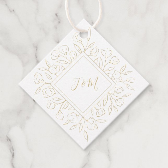 Étiquettes Cadeau Élégant Monogramme classique Mariage floral Merci (Devant)