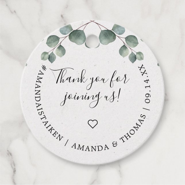 Étiquettes Cadeau Élégant Monogramme d'aquarelle Eucalyptus (Devant)