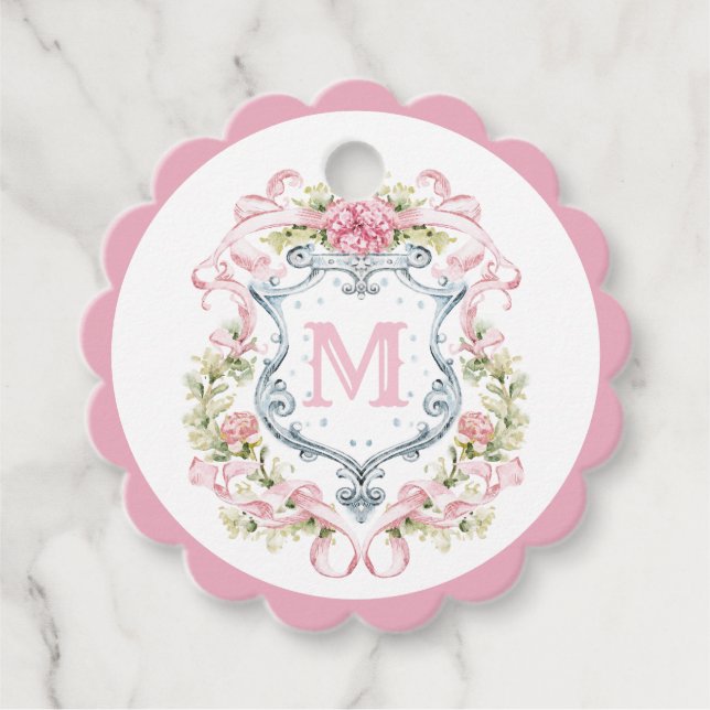 Étiquettes Cadeau Élégant monogramme de douche de mariage floral (Devant)