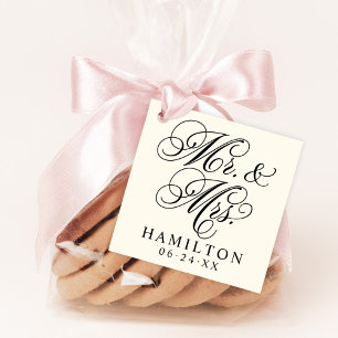 Étiquettes Cadeau Élégant monogramme en écriture Mr et Mrs en ivoire
