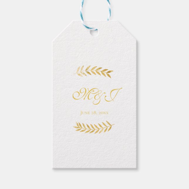 Étiquettes-cadeau Élégant Monogramme Golden Feuilles mariage Faveur (Devant)