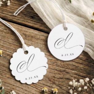 Étiquettes Cadeau Élégant Monogramme Initiale I Calligraphie Mariage