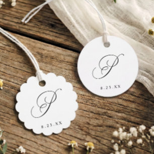Étiquettes Cadeau Élégant Monogramme Initiale P Mariage Calligraphie