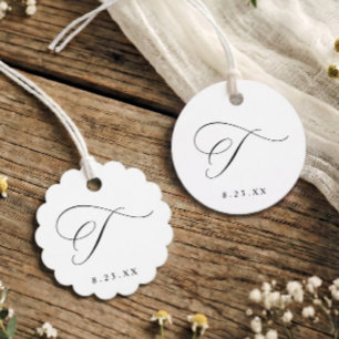 Étiquettes Cadeau Élégant Monogramme Initiale T Mariage Calligraphié