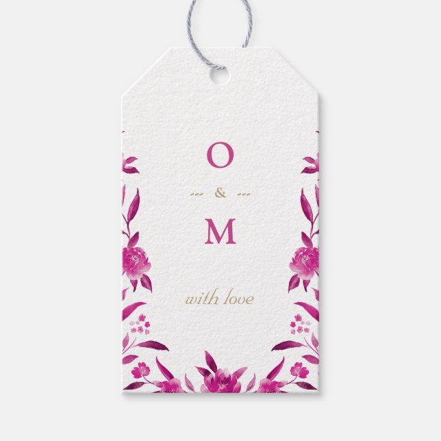 Étiquettes-cadeau Élégant monogramme Mariage chinois rose (Devant)