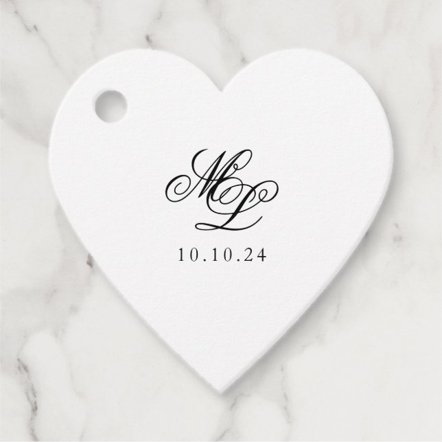 Étiquettes Cadeau Élégant Monogramme noir et blanc Script (Devant)