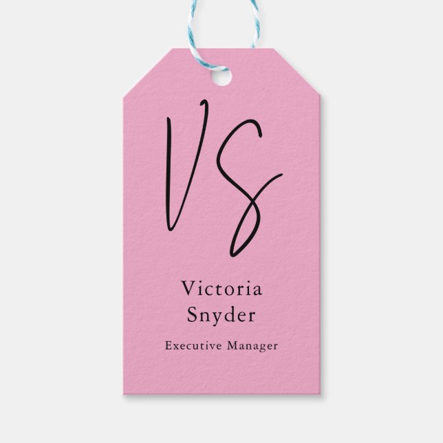 Étiquettes-cadeau Élégant Monogramme Professionnel Rose clair (Devant)