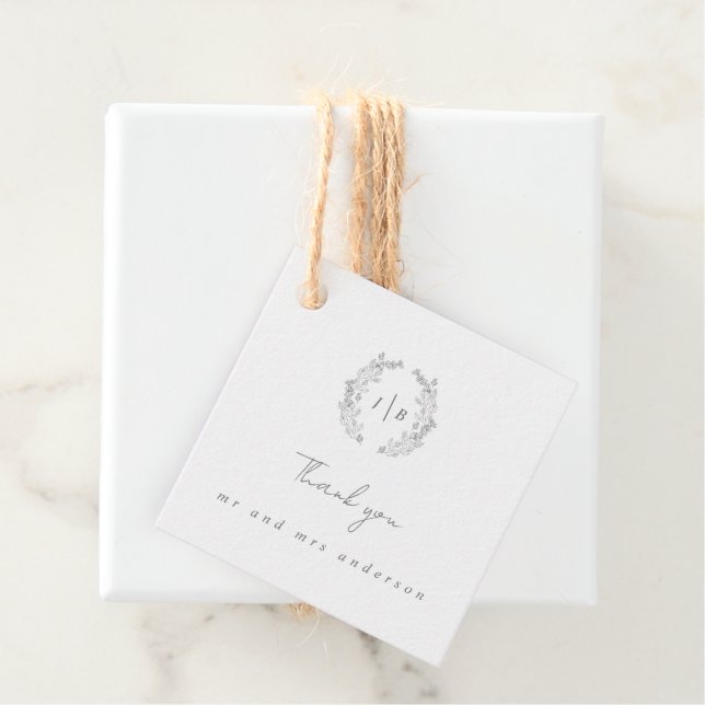 Étiquettes Cadeau Élégant Monogramme Simple Merci Mariage (En situation)