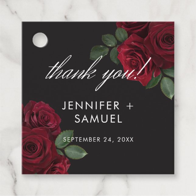 Étiquettes Cadeau Élégant Moody Blood Red Roses Floral Mariage (Devant)